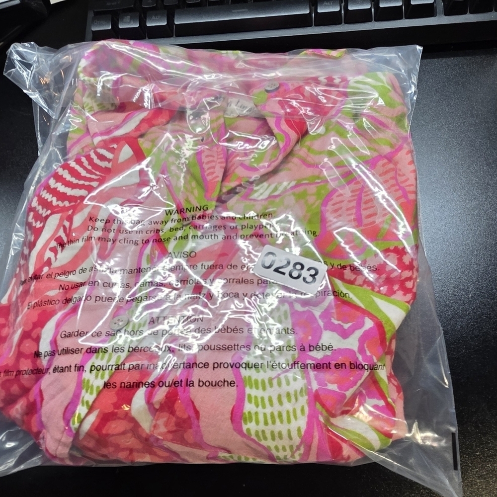 Peach Love California Red and Pink Tropical Blouse Muslin Material Small PTP 23 - Picture 8 of 8